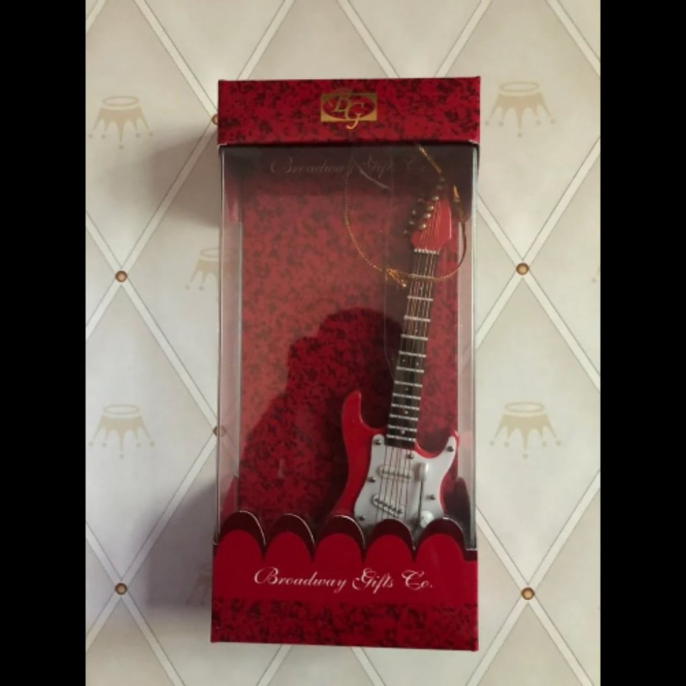 Broadway Gifts 5.5" Red Wood Electric Guitar Ornament